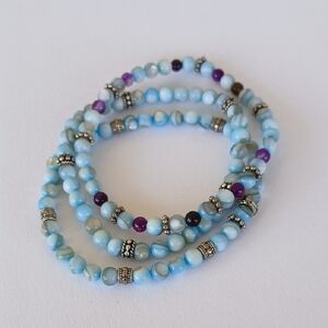 Elegant Blue and Purple Beaded Bracelet Set